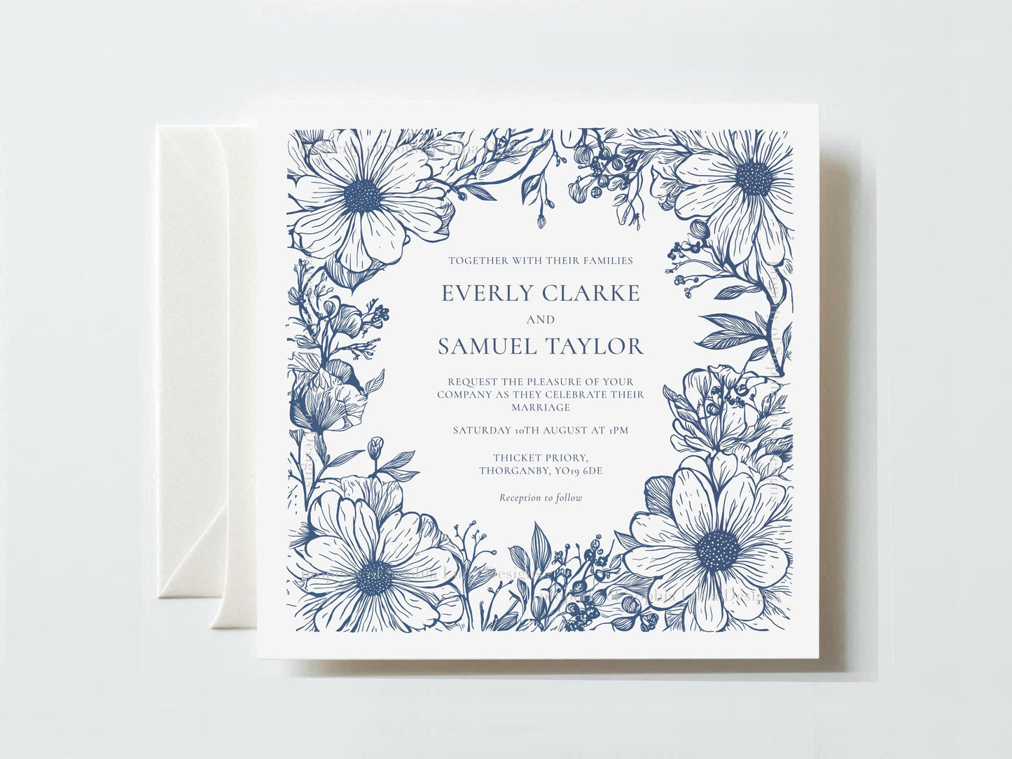 Floral, Elegant, Square Wedding Invitation